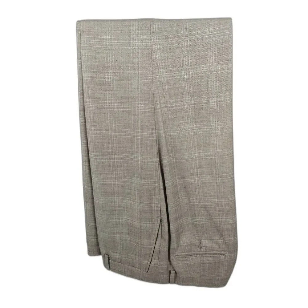 Joseph Abboud Men's Tan Windowpane Plaid Suit 2-Piece Set Size 48 Short Beige